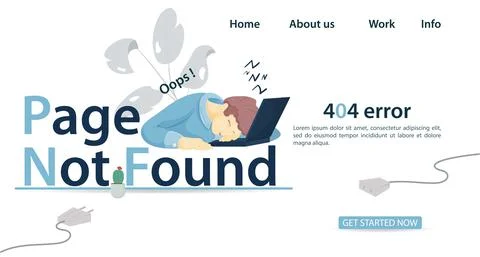 Guy sleeping in front of a laptop on the inscription page not found banner fo イラスト素材
