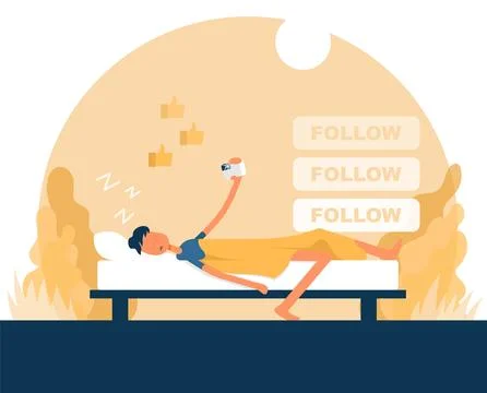 Guy sleeps and holds a camera in his hand. Cartoon icon. Stock Illustration