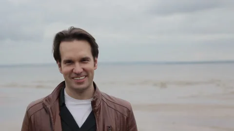 Guy  Smile on Camera Ocean Background 스톡 동영상 53833567