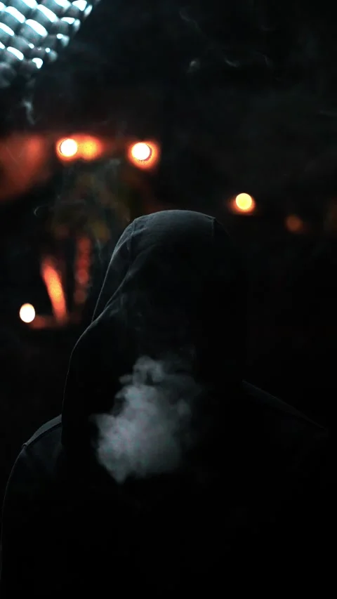 Guy Smoking In The Dark – 4K Stock Footage 305026733