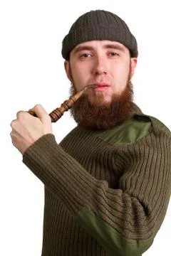 Guy smoking a pipe Stock Photos