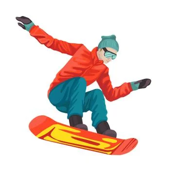 Guy snowboarder jumping with snowboard. Vector illustration Stock Illustration