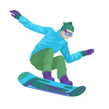 Guy snowboarder jumping with snowboard. Vector illustration Stock Illustration