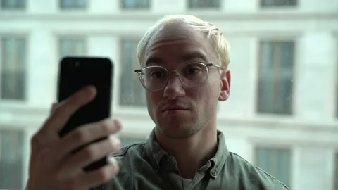 The guy is speaking via video link Stock Footage 130500070