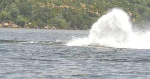 Guy Speeding on Jet Skii on Lake Doing Water Stunts and Splashes Stock Footage 246709515
