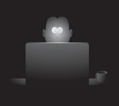 Guy spending late hours in front of the screen Stock Illustration