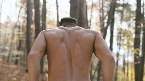 Guy With Sporty Figure Pulls Up On The Beams In The Park. Vídeo Stock 121006315