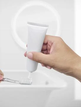 The guy squeezes toothpaste on the toothbrush Stock Illustration
