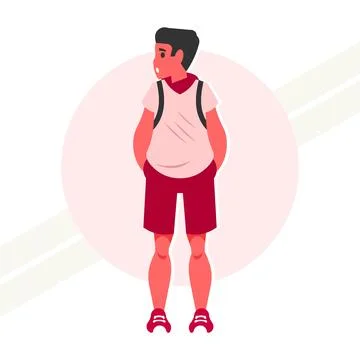 Guy-standing-with-backpack Stock Illustration