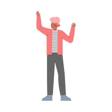 Guy Standing Hands Up, Boy with Raised Hands Having Fun, Celebrating Success Stock Illustration