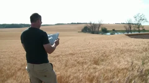 Guy Standing in Wheat Field Reading Newspaper 스톡 동영상 12586567