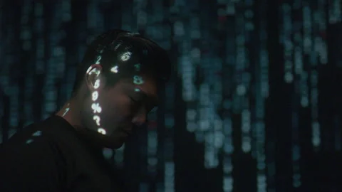 Guy Stands In Data Lighting Stock Footage 208774729