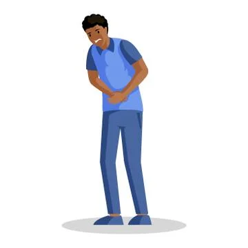Guy with stomach ache vector illustration. Young african american man suffering Stock Illustration