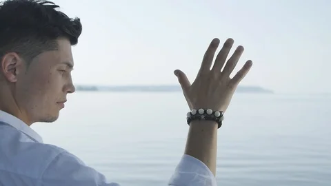  Guy Strokes by Hand Air Stock Footage 87973256