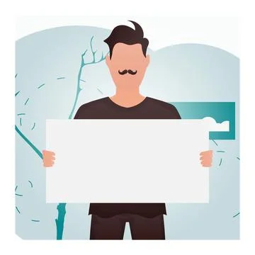 A guy with a strong physique holds a blank sheet in his hands. Place for yo.. Stock Illustration