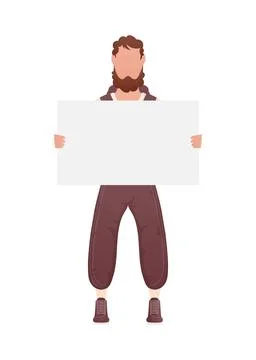 A guy with a strong physique holds an empty banner in his hands. Isolated. .. Stock Illustration