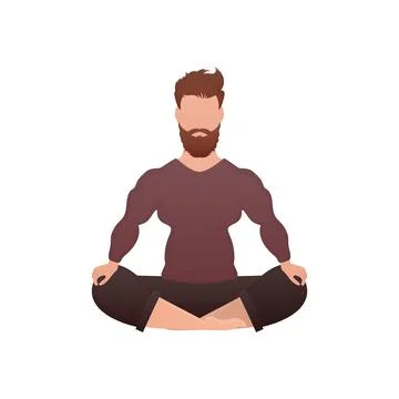 The guy of a strong physique sits meditating. Isolated. Cartoon style. Stock Illustration