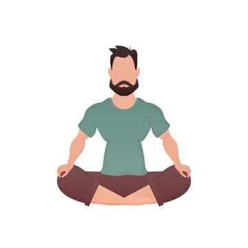 A guy with a strong physique is sitting and doing yoga. Isolated. Cartoon sty Stock Illustration