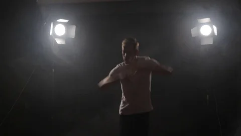 The guy in the Studio dancing rhythmic dance Video stock 80834343