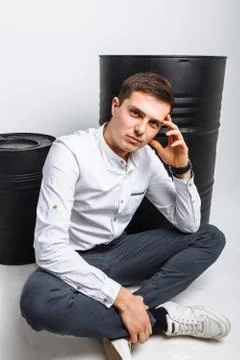The guy in the Studio. The guy in the white shirt. Handsome guy. Stock Photos
