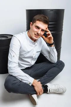 The guy in the Studio. The guy in the white shirt. Handsome guy. Stock Photos
