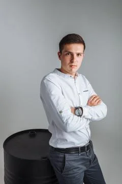 The guy in the Studio. The guy in the white shirt. Handsome guy. Stock Photos
