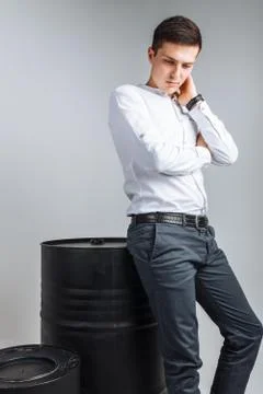 The guy in the Studio. The guy in the white shirt. Handsome guy. Stock Photos