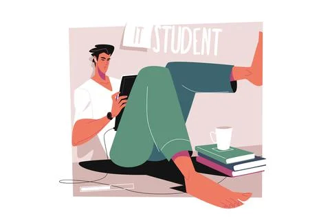 Guy studying before college exams Stock Illustration
