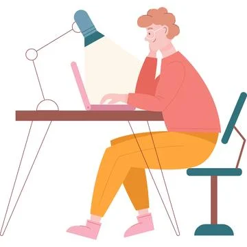 Guy studying from home office vector icon 库存插图