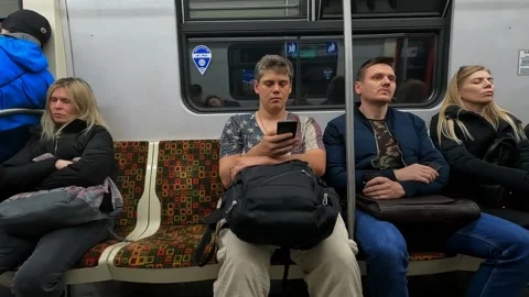The guy in the subway goes home after hard work Stock Footage 197682153