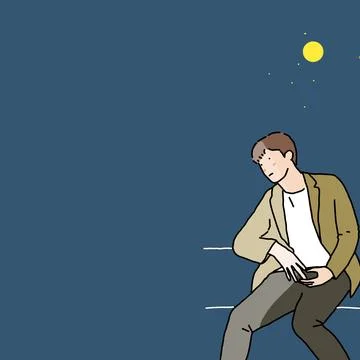 A guy in a suit is sitting alone the night thinking about his life Stock Illustration