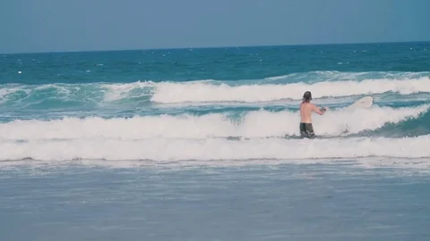 The guy is surfing on weak waves Stock Footage 73793943