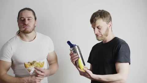The guy is surprised that proper nutrition does not give him results, and his Stock Footage 131057496