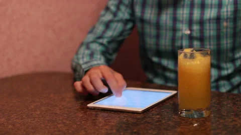 Guy With Tablet In Cafe Stock Footage 37781296