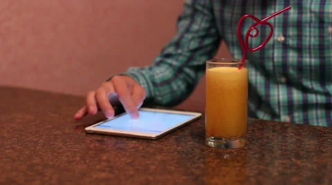 Guy With Tablet In Cafe Stock Footage 39386321