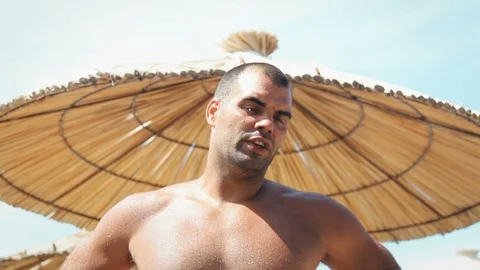 Guy Talking In A Beach Bar Stock Footage 98690655