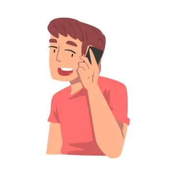 Guy Talking on Phone, Boy Using Smartphone in Friendly or Family Telephone Stock Illustration