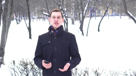 The guy tells the camera Video stock 83157221