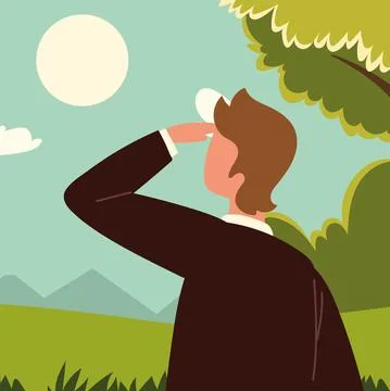 Guy thinking and looking far way Stock Illustration