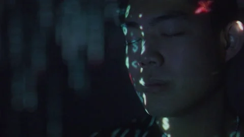 Guy Thinking With Data On Face Stock Footage 208775452