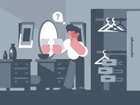 Guy thinks standing near mirror Stock Illustration