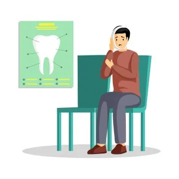 Guy with toothache flat vector illustration. Young man with teeth problem Stock Illustration