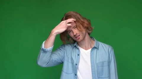 Guy touch head severe unhealthy migraine isolated bright color background Video stock 169516210