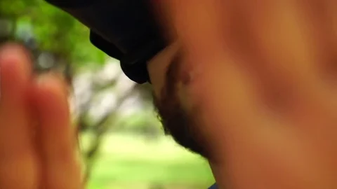 Guy Touch Something Using Virtual Reality Glasses Stock Footage 82909047