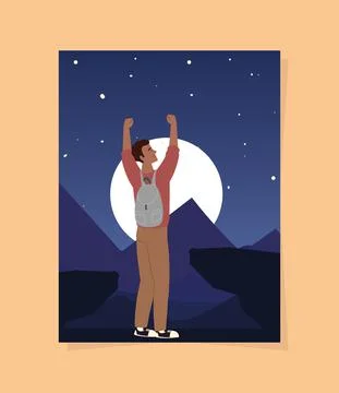 Guy tourist night Stock Illustration