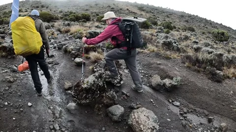 Guy tourist overtakes his guide and goes ahead Video stock 169337663