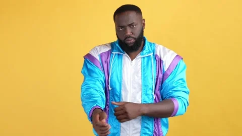 Guy train bodybuilding cant raise up barbel isolated shine color background Stock Footage 167657084