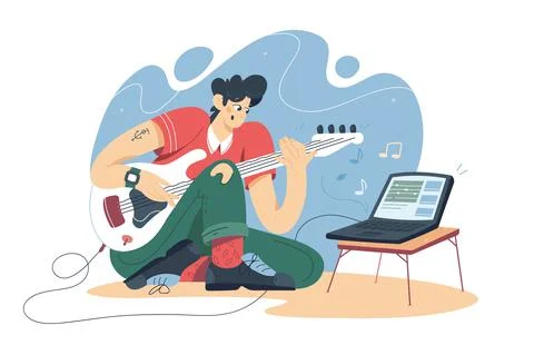 Guy training on guitar online Stock Illustration