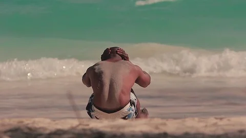 The guy trains on the ocean Stock Footage 81674687