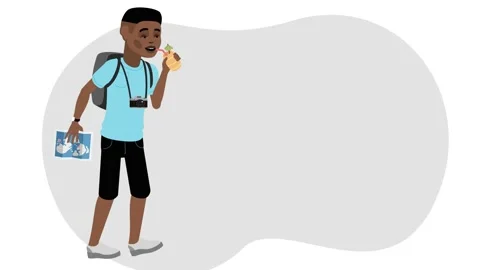 The guy is traveling. Walk. Impression. Different places. Gray background. Stock Footage 235884907